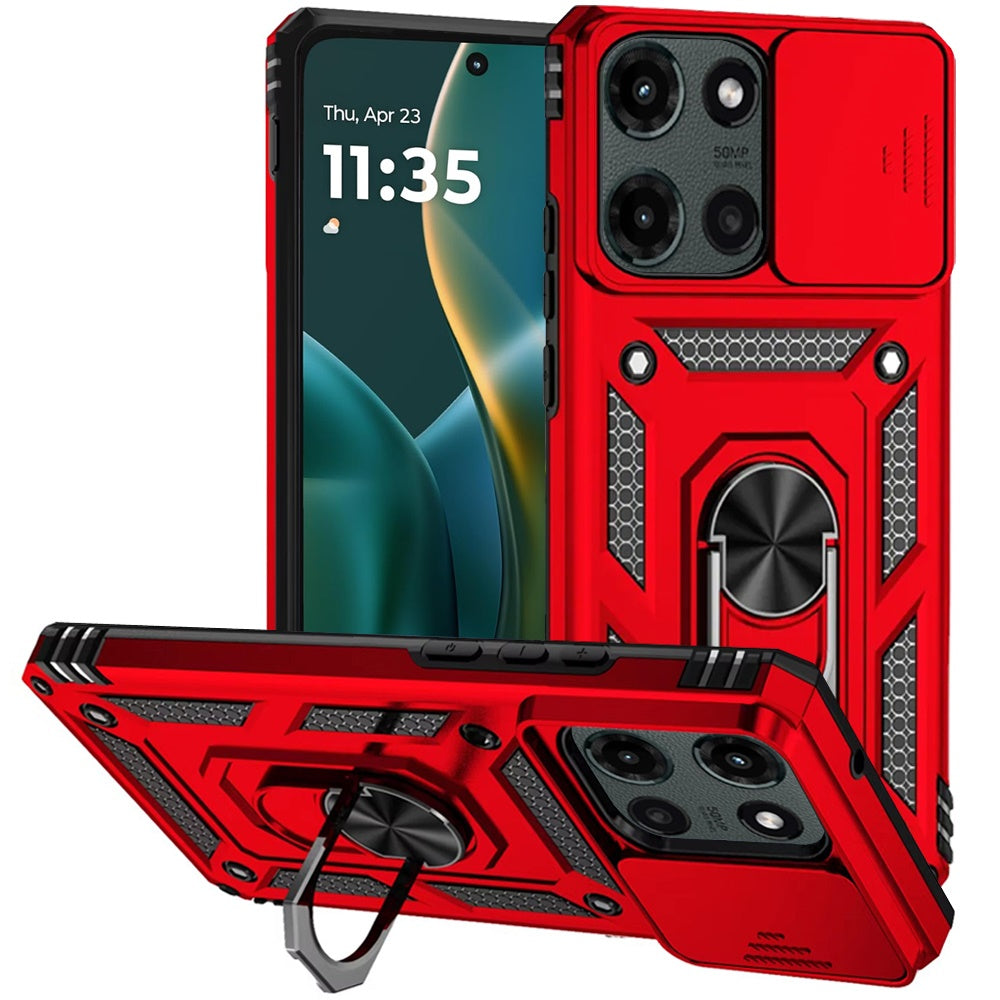 For Moto G Stylus 2025 Case Shockproof Magnetic Ring Lens Cover + Tempered Glass