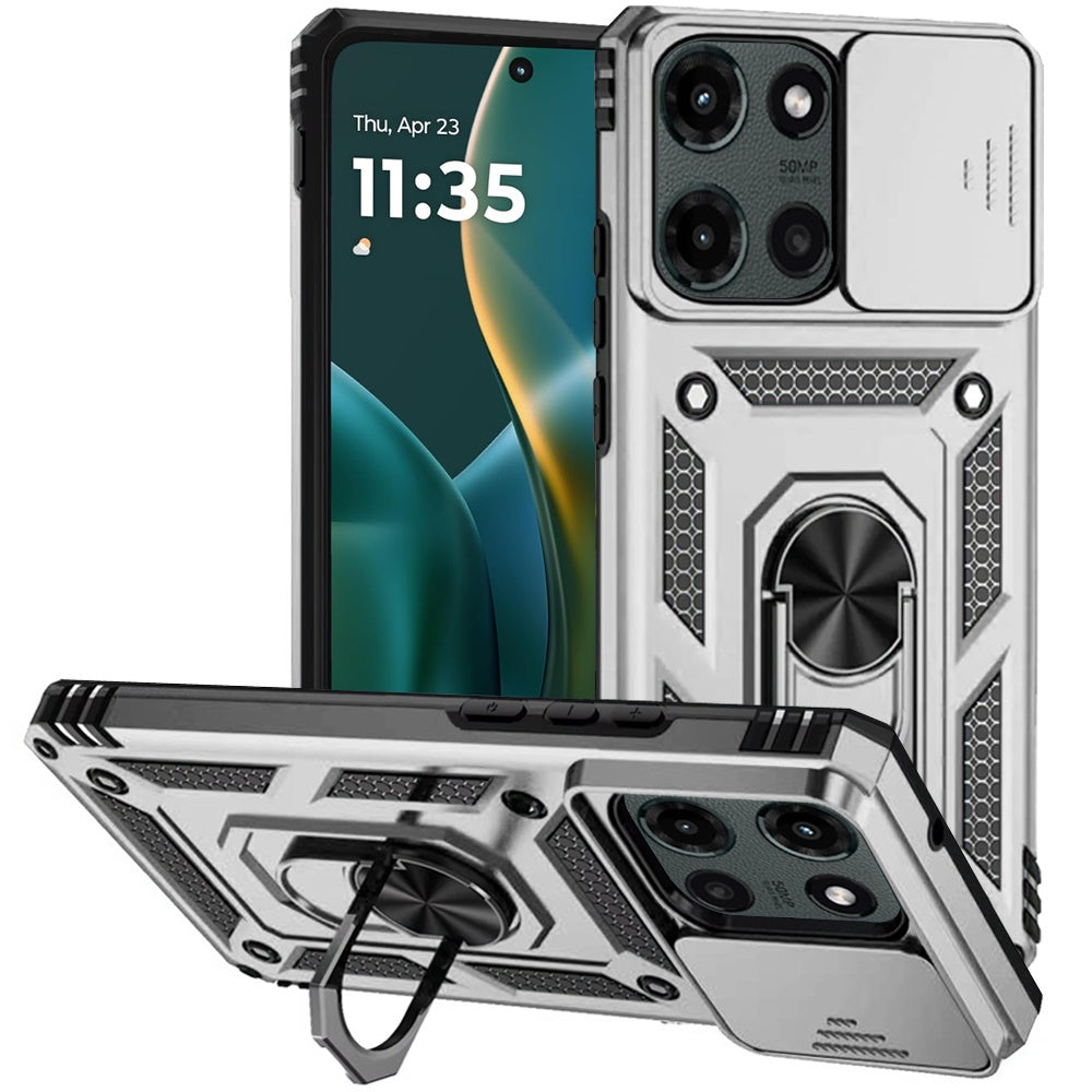 For Moto G Stylus 2025 Case Shockproof Magnetic Ring Lens Cover + Tempered Glass