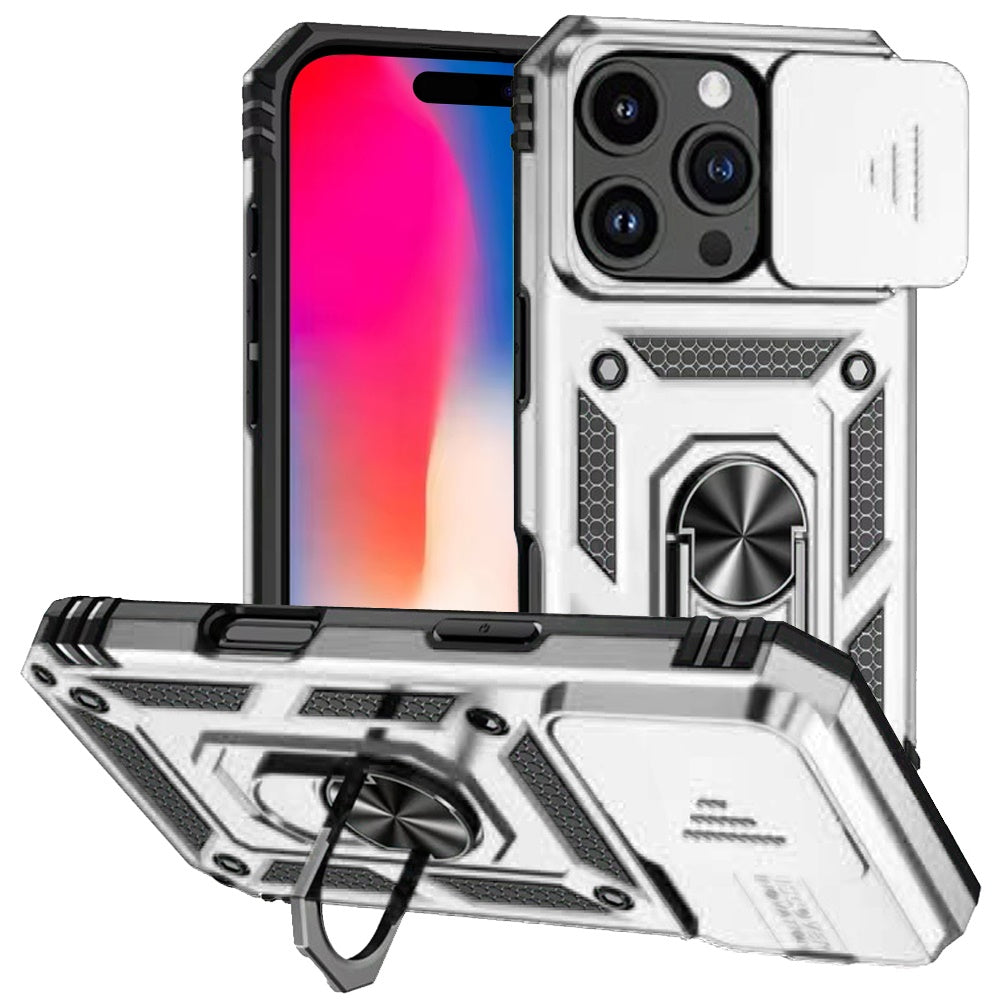 For iPhone 16 Pro 6.3in Case Shockproof Ringstand Lens Cover + Tempered Glass