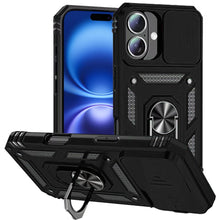 For iPhone 17 Case Shockproof Metal Ring Stand with Lens Cover + Tempered Glass