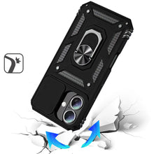 For iPhone 17 Case Shockproof Metal Ring Stand with Lens Cover + Tempered Glass