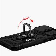For iPhone XR Case Shockproof Ring Stand with Camera Lens Cover + Tempered Glass