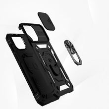 For iPhone XR Case Shockproof Ring Stand with Camera Lens Cover + Tempered Glass