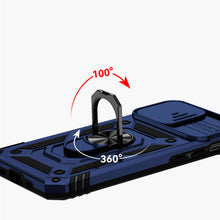 For iPhone XR Case Shockproof Ring Stand with Camera Lens Cover + Tempered Glass