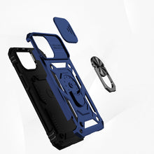 For iPhone XR Case Shockproof Ring Stand with Camera Lens Cover + Tempered Glass