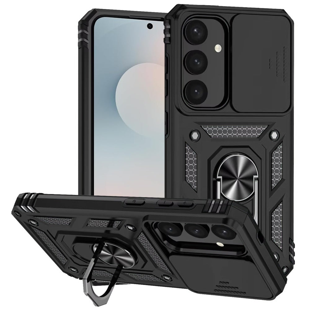 For Samsung S25 FE Case Shockproof RingStand Camera Lens Cover + Tempered Glass
