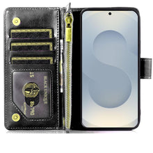 For Samsung S25 Edge Case Luxury Phone Wallet Card ID Zipper + Tempered Glass
