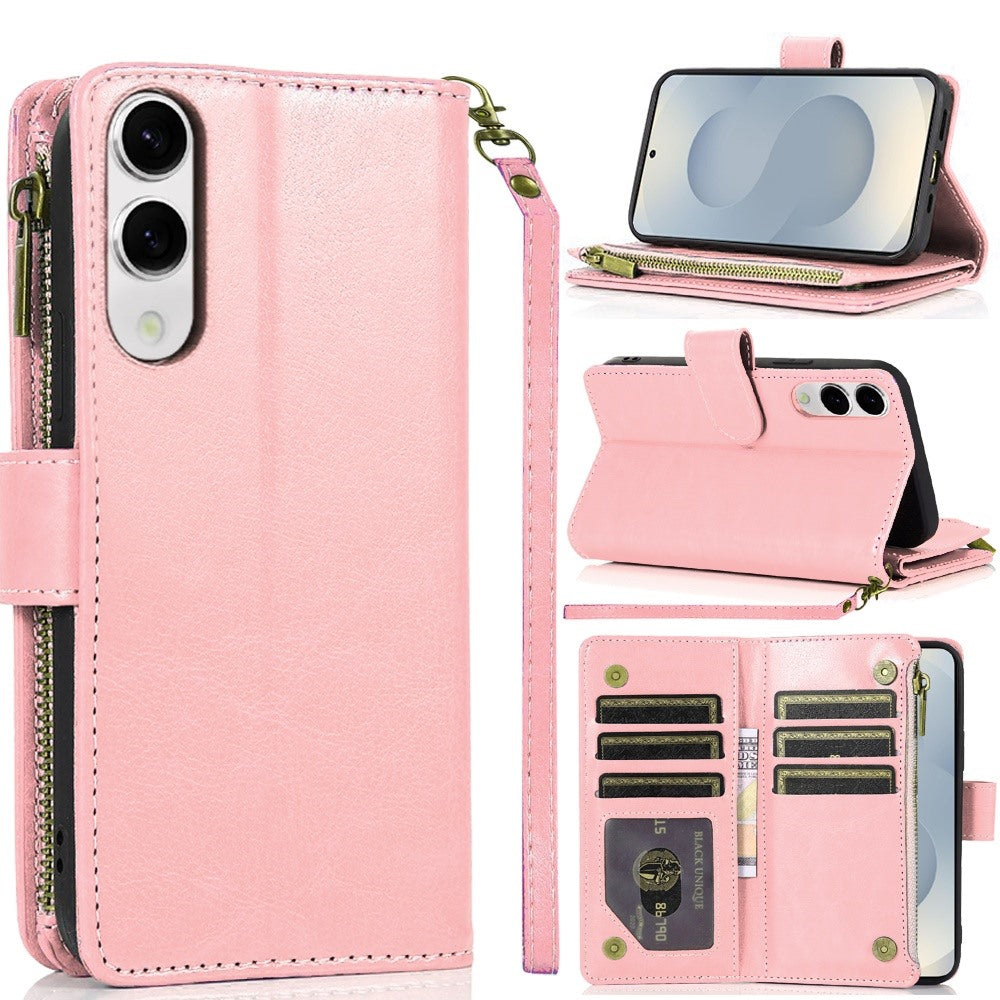 For Samsung S25 Edge Case Luxury Phone Wallet Card ID Zipper + Tempered Glass