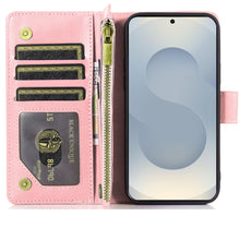 For Samsung S25 Edge Case Luxury Phone Wallet Card ID Zipper + Tempered Glass