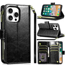 For iPhone 16 Pro 6.3in Case Luxury Phone Wallet Zipper Holder + Tempered Glass