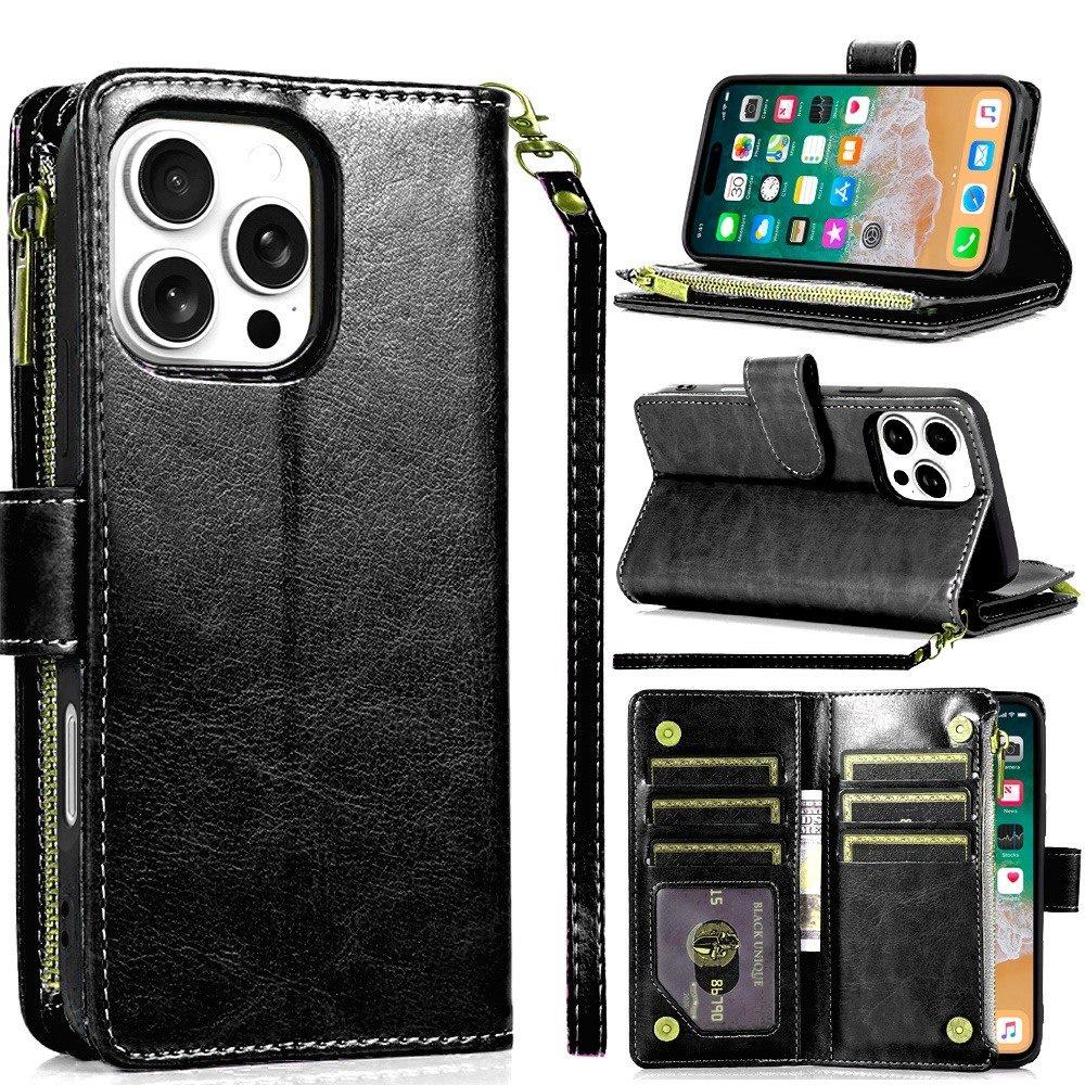 For iPhone 16 PRO MAX Case Luxury Phone Wallet ID Zipper Holder + Tempered Glass