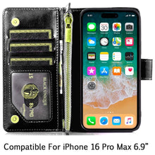 For iPhone 16 PRO MAX Case Luxury Phone Wallet ID Zipper Holder + Tempered Glass