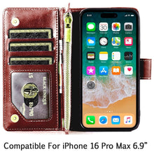 For iPhone 16 PRO MAX Case Luxury Phone Wallet ID Zipper Holder + Tempered Glass