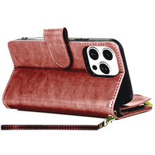 For iPhone 16 PRO MAX Case Luxury Phone Wallet ID Zipper Holder + Tempered Glass