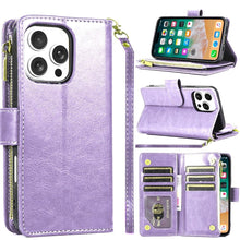 For iPhone 16 PRO MAX Case Luxury Phone Wallet ID Zipper Holder + Tempered Glass