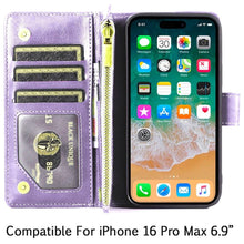 For iPhone 16 PRO MAX Case Luxury Phone Wallet ID Zipper Holder + Tempered Glass