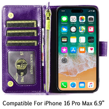 For iPhone 16 PRO MAX Case Luxury Phone Wallet ID Zipper Holder + Tempered Glass