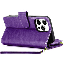 For iPhone 16 PRO MAX Case Luxury Phone Wallet ID Zipper Holder + Tempered Glass