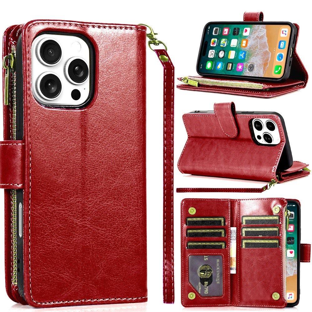 For iPhone 16 PRO MAX Case Luxury Phone Wallet ID Zipper Holder + Tempered Glass