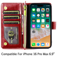 For iPhone 16 PRO MAX Case Luxury Phone Wallet ID Zipper Holder + Tempered Glass