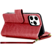 For iPhone 16 PRO MAX Case Luxury Phone Wallet ID Zipper Holder + Tempered Glass