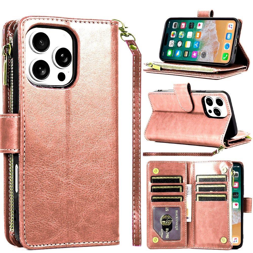 For iPhone 16 PRO MAX Case Luxury Phone Wallet ID Zipper Holder + Tempered Glass