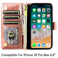 For iPhone 16 PRO MAX Case Luxury Phone Wallet ID Zipper Holder + Tempered Glass