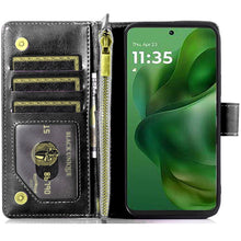 For Moto G Power 2025 Case Luxury Phone Wallet Zipper Holder + Tempered Glass