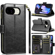 For Google Pixel 9a Case Luxury Phone Wallet Cover with Zipper + Tempered Glass