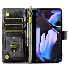 For Google Pixel 9a Case Luxury Phone Wallet Cover with Zipper + Tempered Glass