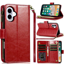 For iPhone 16 Plus 6.7in Case Luxury Phone Wallet Zipper Holder + Tempered Glass