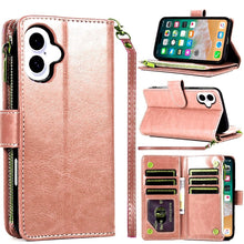 For iPhone 16 Plus 6.7in Case Luxury Phone Wallet Zipper Holder + Tempered Glass