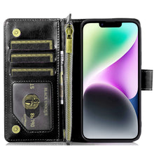 For iPhone 16e Case Luxury Wallet Card ID Zipper Money Holder + Tempered Glass