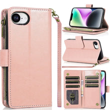 For iPhone 16e Case Luxury Wallet Card ID Zipper Money Holder + Tempered Glass