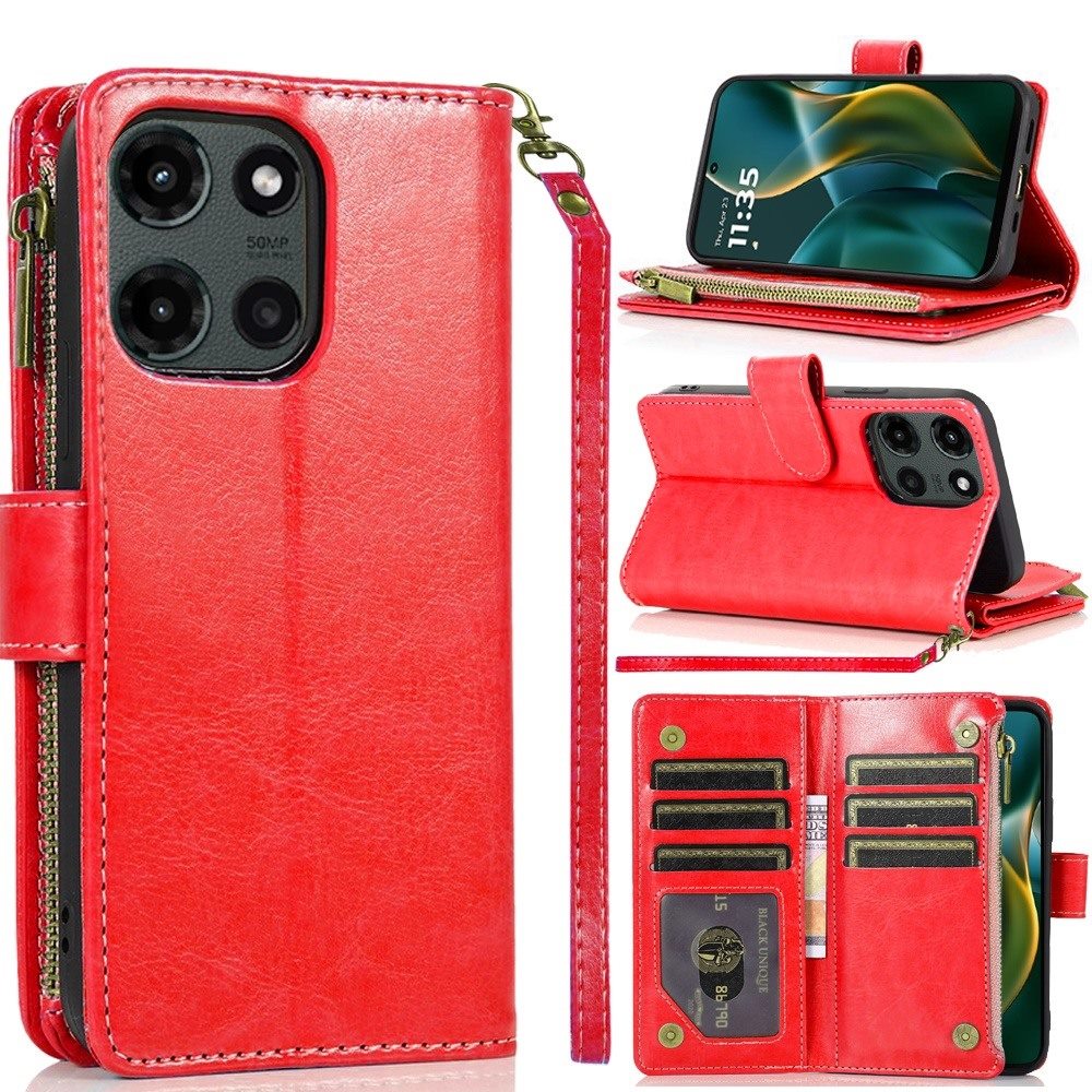For Moto G Stylus 2025 Case Luxury Phone Wallet Zipper Holder + Tempered Glass