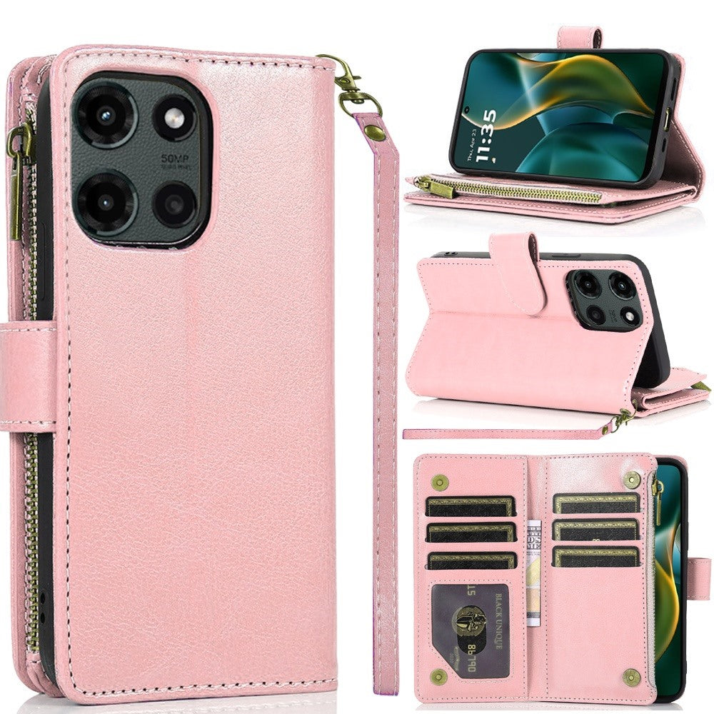 For Moto G Stylus 2025 Case Luxury Phone Wallet Zipper Holder + Tempered Glass