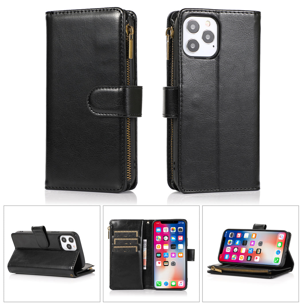 For iPhone 15 PRO Case Luxury Phone Wallet ID Zipper Holder + 2 Tempered Glass