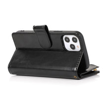 For iPhone 15 Case Luxury Wallet Card ID Zipper Holder Cover + 2 Tempered Glass