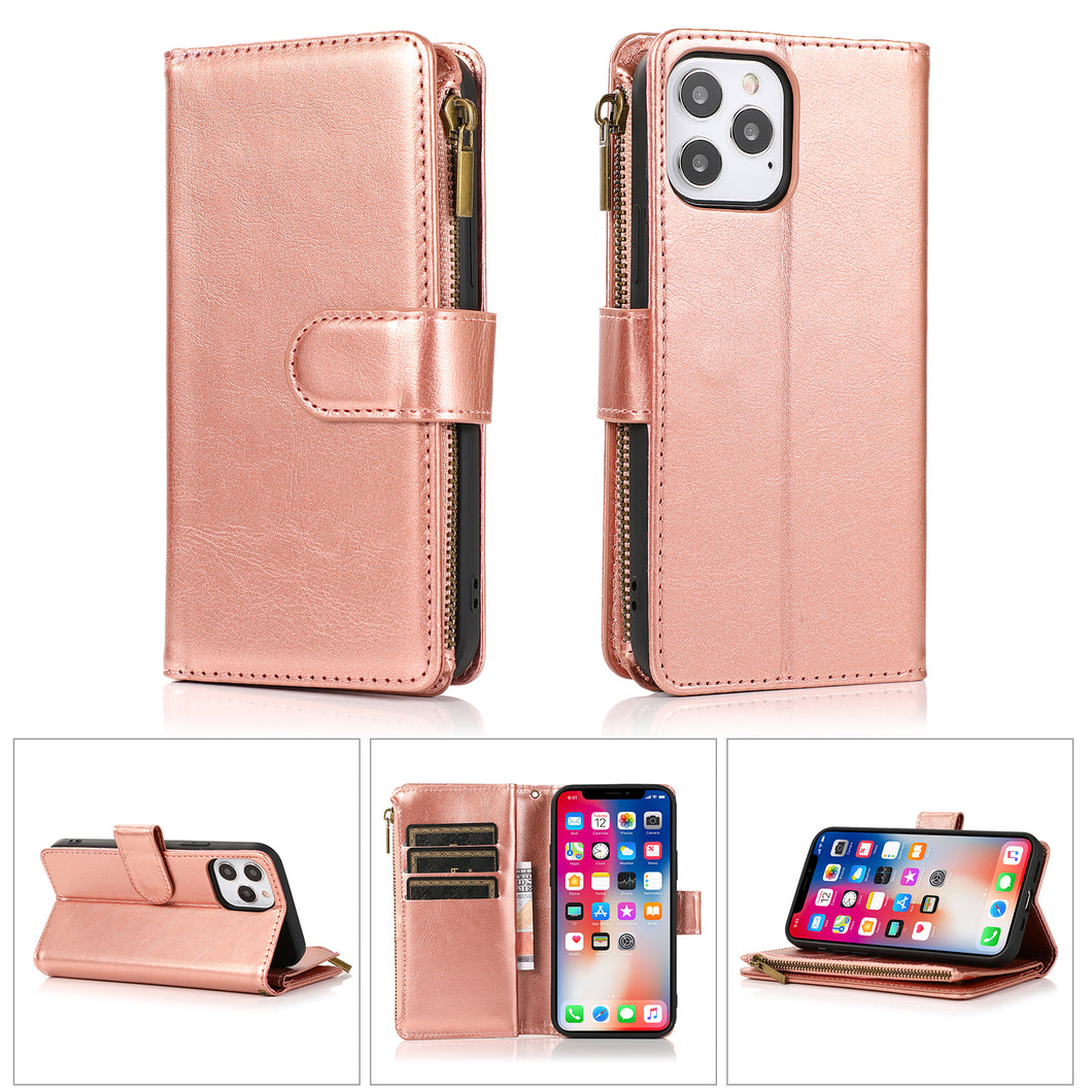 For iPhone 15 PRO Case Luxury Phone Wallet ID Zipper Holder + 2 Tempered Glass