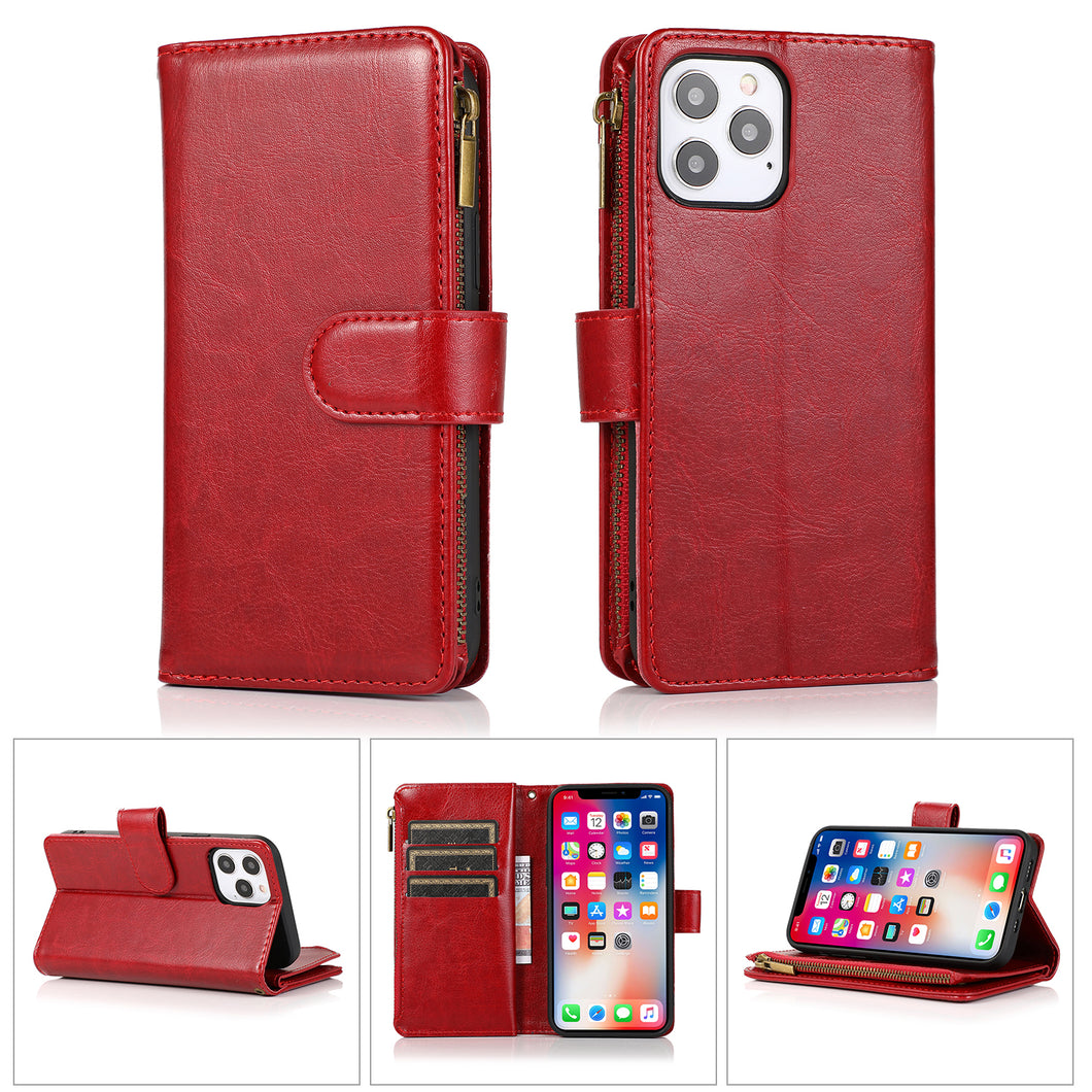 For iPhone 15 PRO Case Luxury Phone Wallet ID Zipper Holder + 2 Tempered Glass