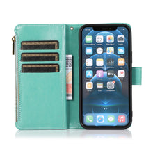 For iPhone 15 Case Luxury Wallet Card ID Zipper Holder Cover + 2 Tempered Glass