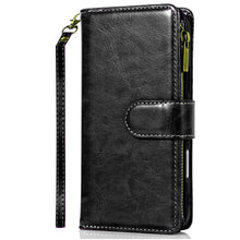 For iPhone 16 6.1inch Case Luxury Phone Wallet ID Zipper Holder + Tempered Glass