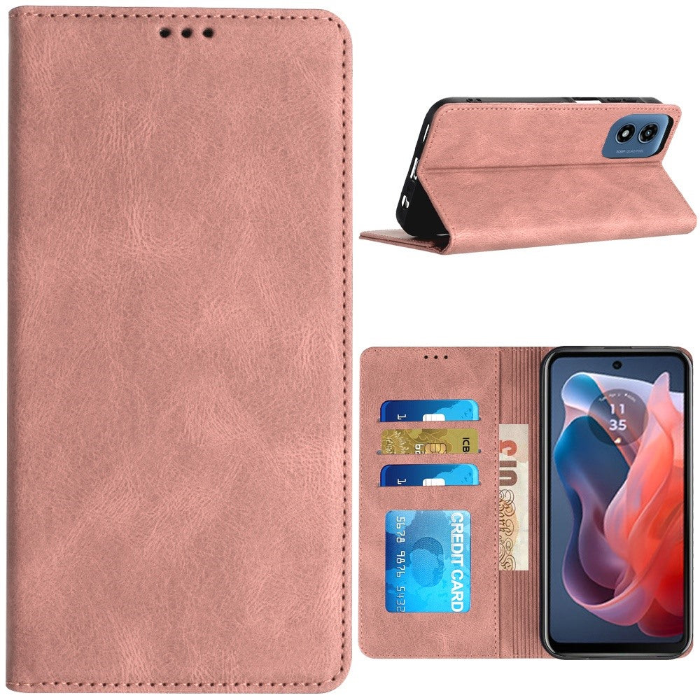 For Moto G Play 2024 Case Vegan Leather Phone Wallet Cover + Tempered Glass