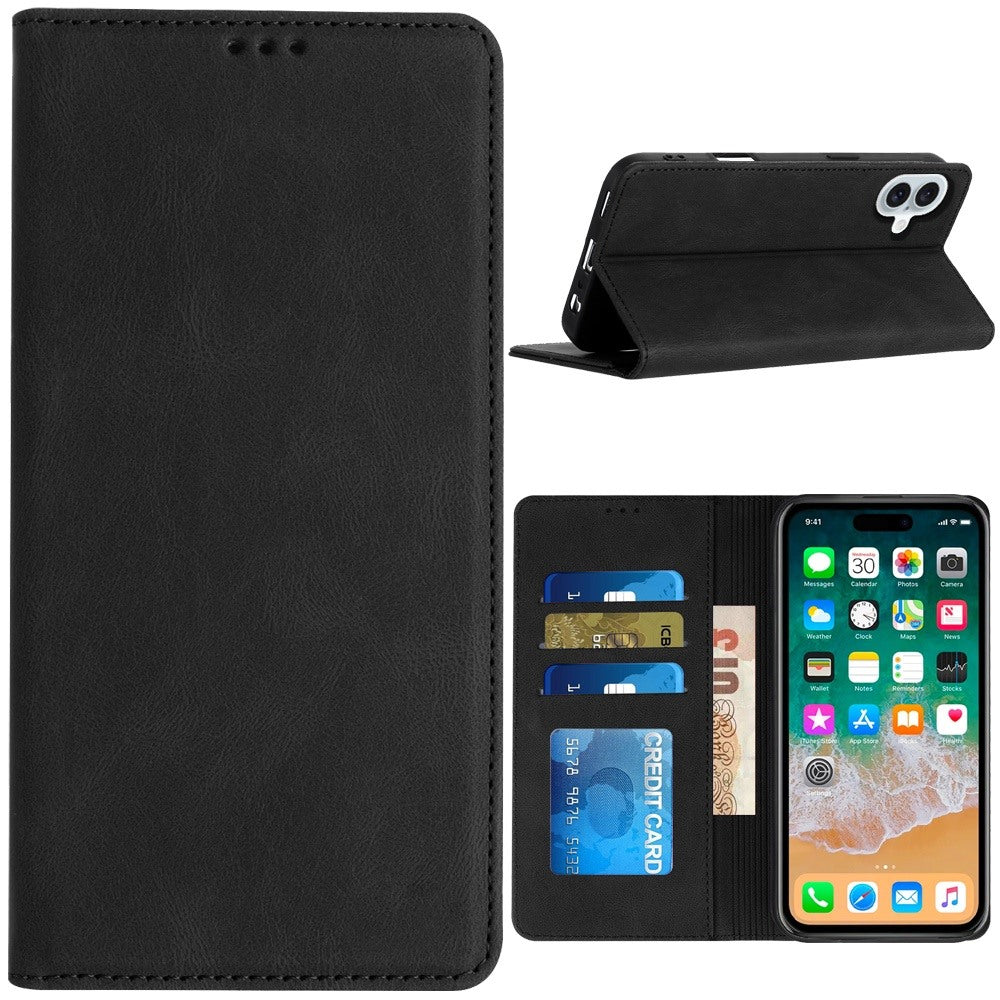 For iPhone 16 Plus 6.7in Case PU Leather ID Card Holder Wallet + Tempered Glass