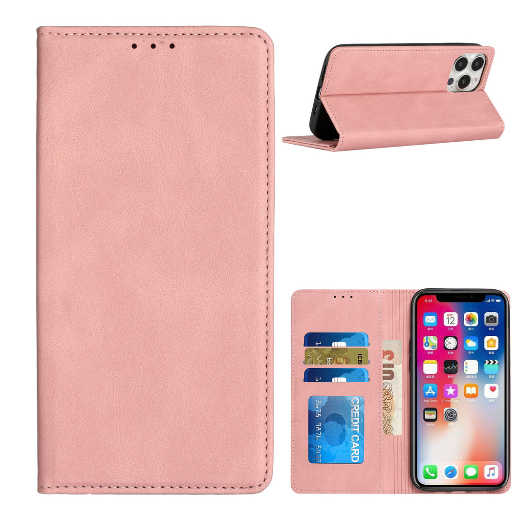 For iPhone 15 Case Vegan Leather ID Card Money Holder Wallet + 2 Tempered Glass