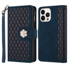 For Samsung Galaxy S24 Case Flower Charm Stitched Vegan Leather Zipper Wallet