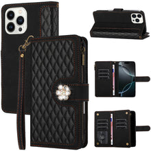 For iPhone 16 Pro 6.3in Case PU Leather Wallet w/ Flower Charm + Tempered Glass