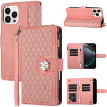 For iPhone 16 Pro 6.3in Case PU Leather Wallet w/ Flower Charm + Tempered Glass