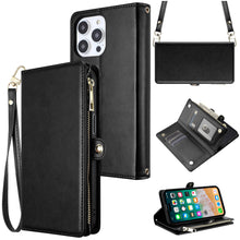 For iPhone 11 6.1 in. Case Wristlet Wallet with Long Short Strap +Tempered Glass