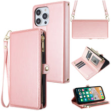 For iPhone 11 6.1 in. Case Wristlet Wallet with Long Short Strap +Tempered Glass